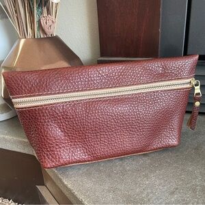 Portland Leather Goods Large Classic Makeup Bag Nutmeg Leather NEW